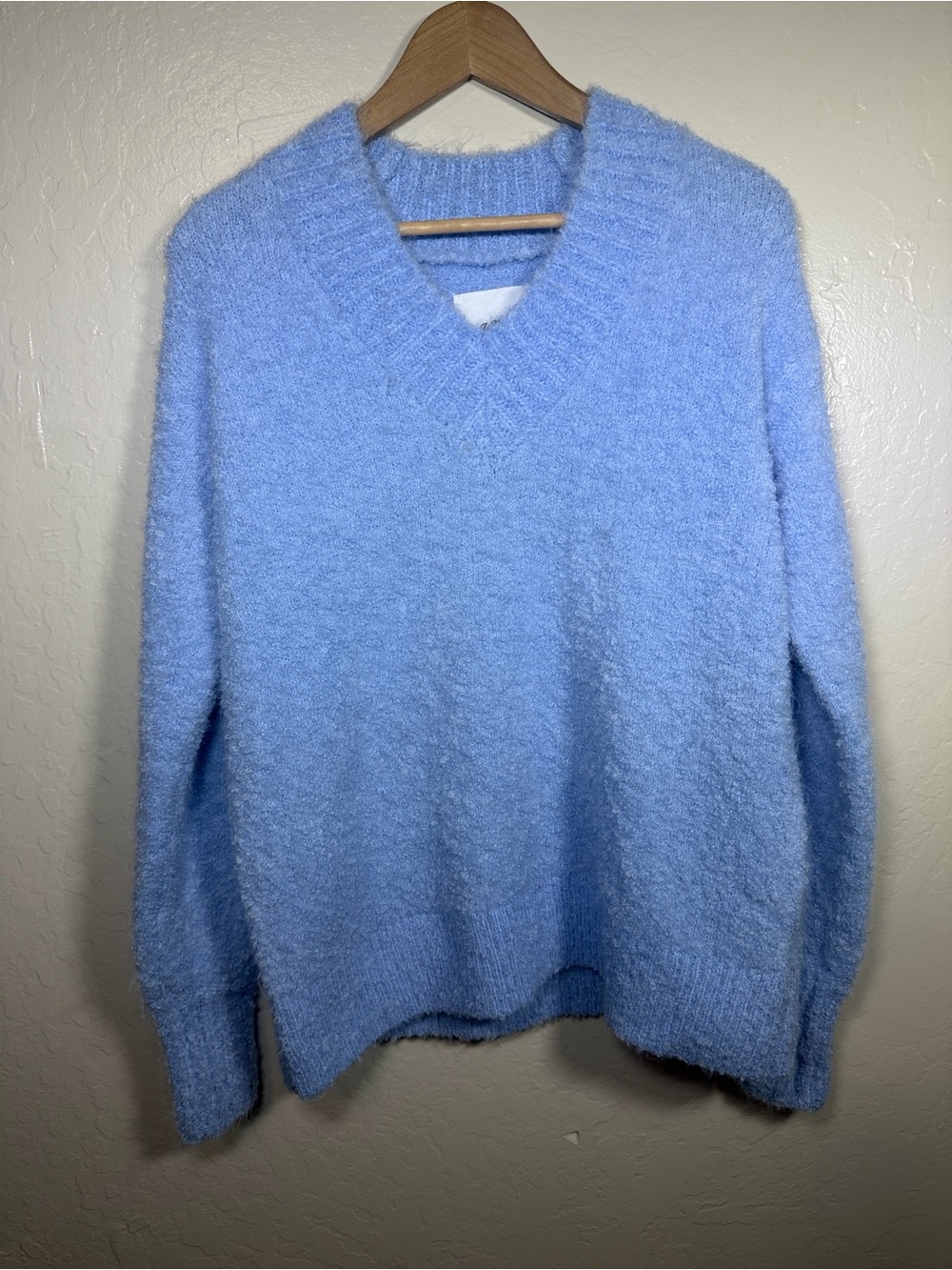 aerie Blue Fuzzy V-Neck Oversized Sweater Size XXS